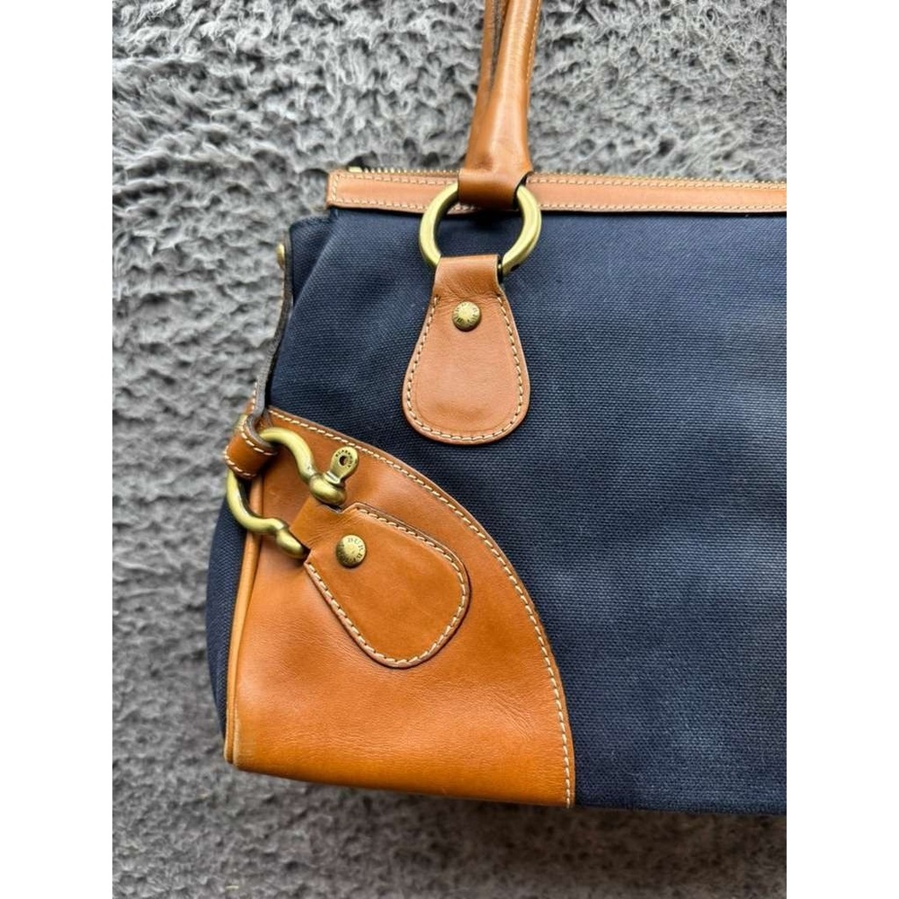 Vintage Burberry London Women' s Canvas Leather Trim Top Handle Bag‎ Navy Blue - Picture 6 of 16